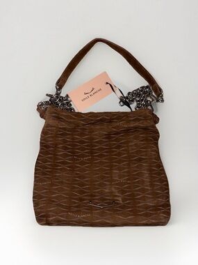 NWT VOILE BLANCHE BISTROT Suede Monogram Shoulder Purse in Choco